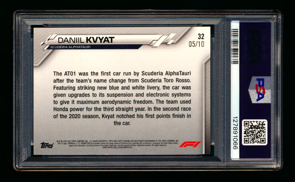 2020 Topps Chrome Sapphire F1 #32 Daniil Kvyat RC Purple Refractor #05/10 PSA 8