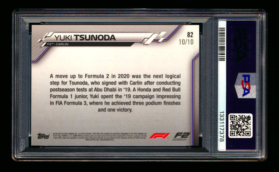 2020 Topps Chrome Sapphire F1 #82 Yuki Tsunoda RC Purple Refractor #10/10 PSA 8 (Last #!) ** (SOLD eBay - $149.00 - 1/2/2026) **