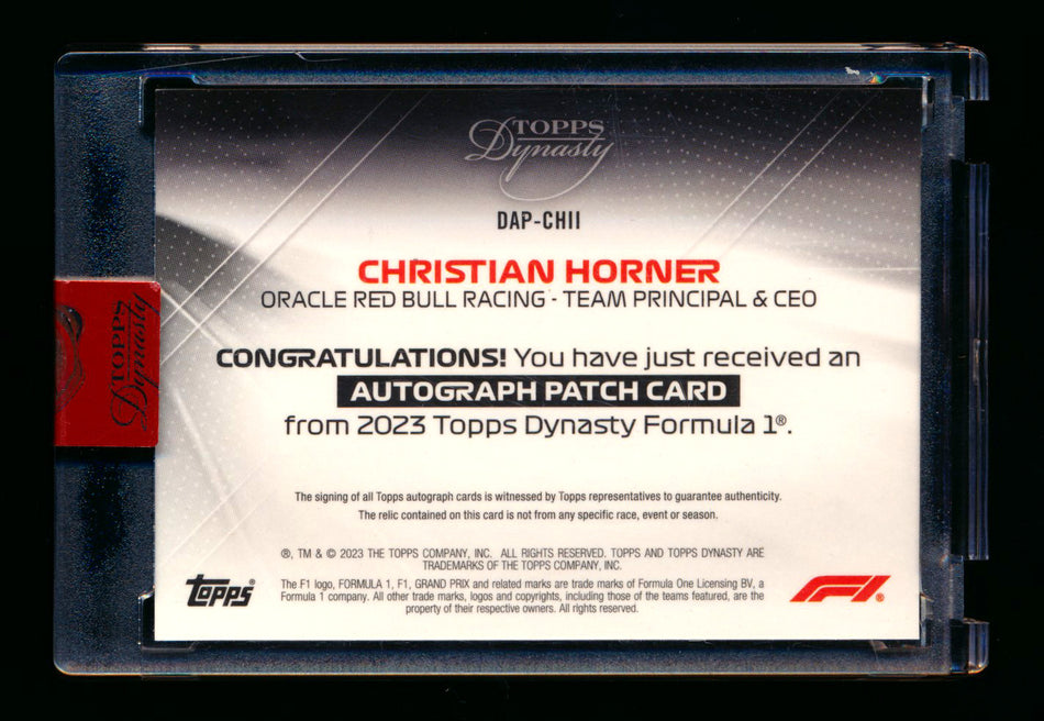 2023 Topps Dynasty F1 #DAP-CHII Christian Horner Red Patch Autograph #1/5 (First #!)