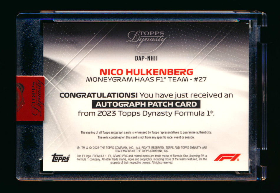 2023 Topps Dynasty F1 #DAP-NHII Nico Hulkenberg 1ST Year Red Patch Autograph #1/5 (First #!) ** (SOLD eBay - $479.00 - 2/8/2026) **