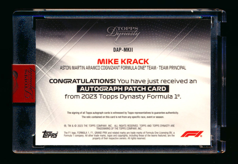 2023 Topps Dynasty F1 #DAP-MKII Mike Krack Red Patch Autograph #3/5 ** (SOLD eBay - $195.00 - 3/29/2026) **