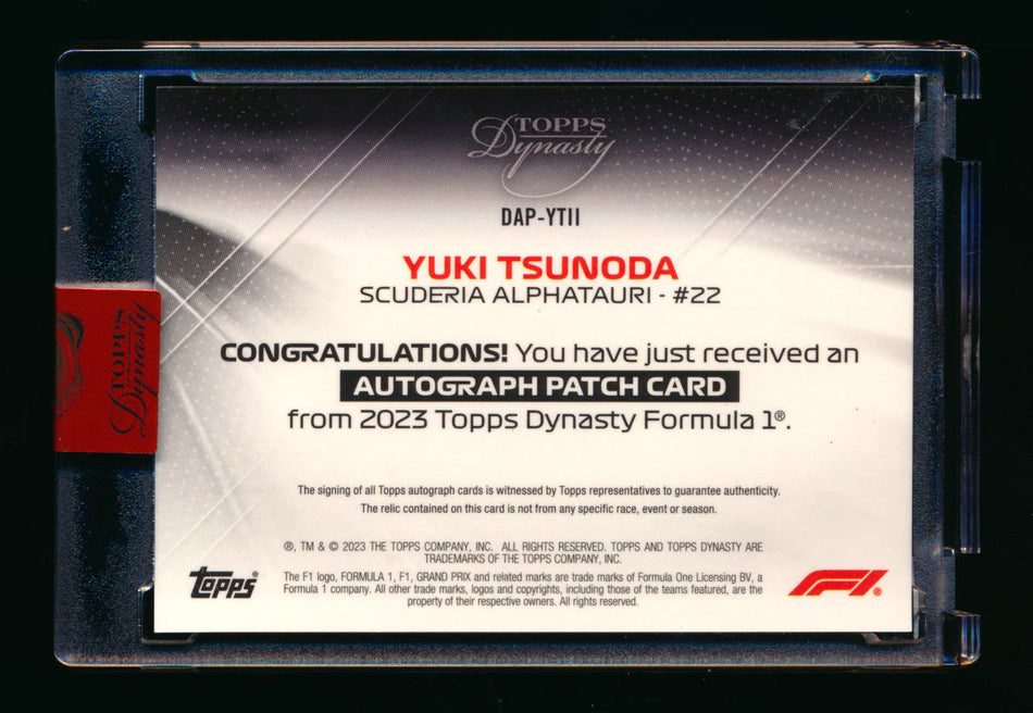 2023 Topps Dynasty F1 #DAP-YTII Yuki Tsunoda Red Patch Autograph #4/5