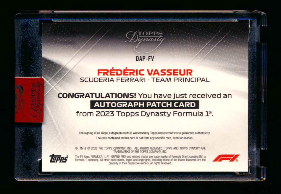 2023 Topps Dynasty F1 #DAP-FV Frederic Vasseur Red Patch Autograph #1/5 1ST Year Ferrari (First #!) ** (SOLD eBay - $395.00 - 3/30/2026) **
