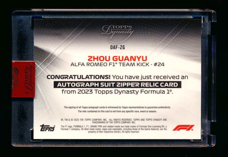 2023 Topps Dynasty F1 #DAF-ZG Guanyu Zhou Zipper Patch Autograph #03/10