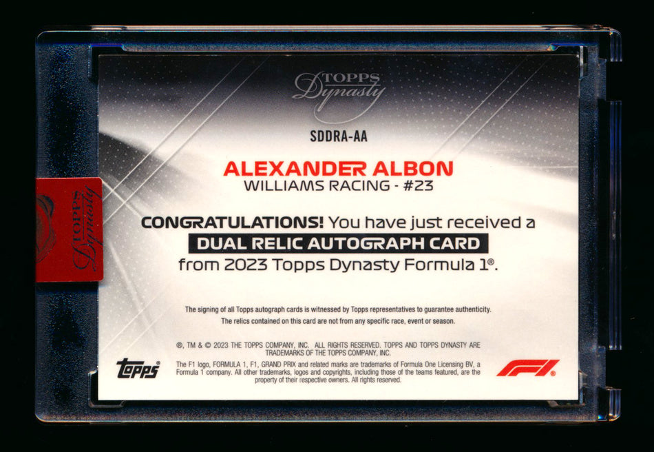 2023 Topps Dynasty F1 #SDDRA-AA Alexander Albon Dual Patch Autograph #09/10