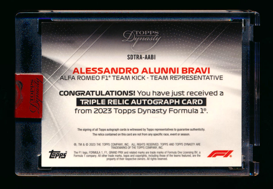 2023 Topps Dynasty F1 #SDTRA-AABI Alessandro Alunni Bravi RC ROOKIE Triple Patch Autograph #10/10 (Last #!) ** (SOLD eBay - $119.00 - 1/30/2026) **
