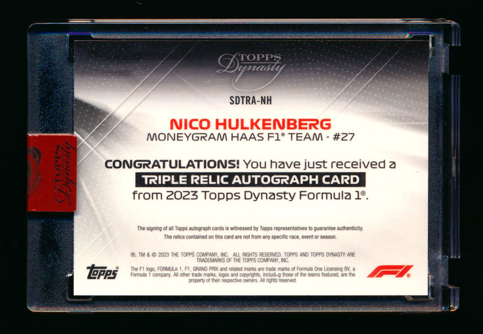 2023 Topps Dynasty F1 #SDTRA-NH Nico Hulkenberg 1ST Year Triple Patch Autograph #06/10 ** (SOLD eBay - $295.00 - 2/8/2026) **