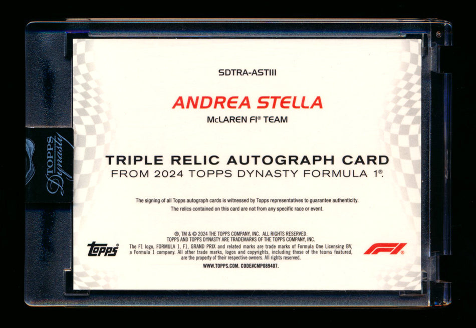 2024 Topps Dynasty F1 #SDTRA-ASTIII Andrea Stella Red Triple Patch Autograph #4/5