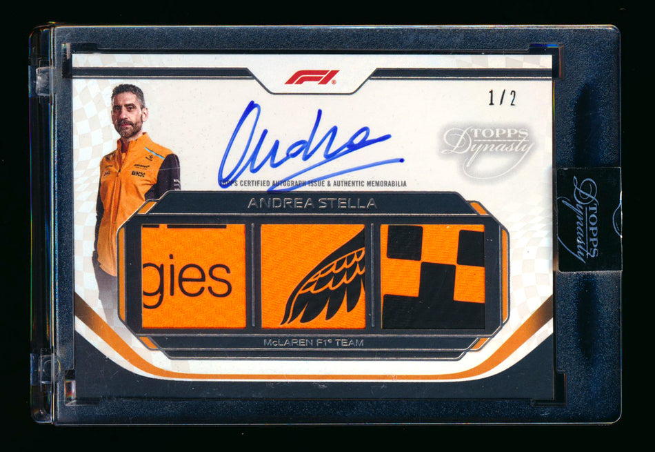 2024 Topps Dynasty F1 #SDTRA-ASTII Andrea Stella Black Triple Patch Autograph #1/2
