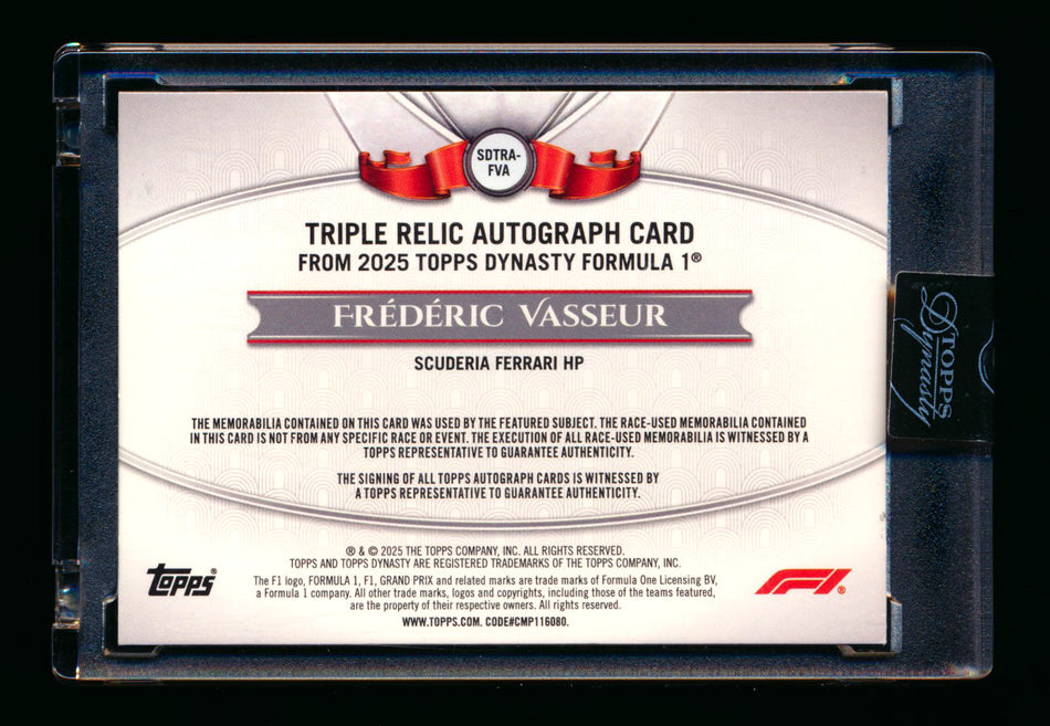 2025 Topps Dynasty F1 #SDTRA-FVA Frederic Vasseur Triple Patch Autograph #06/10 ** (SOLD - $195.00 - 1/10/2026) **
