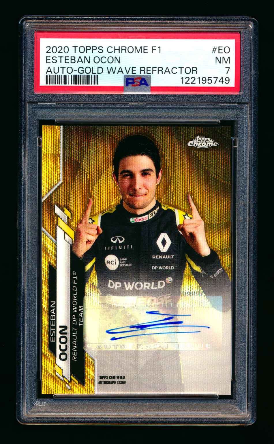 2020 Topps Chrome F1 #F1A-EO Esteban Ocon RC Gold Wave Refractor Autograph #21/50 PSA 7 ** (SOLD - $249.00 - 1/9/2026) **