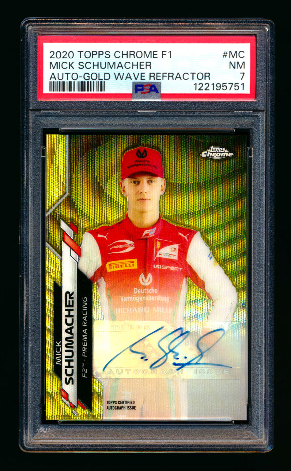 2020 Topps Chrome F1 #F1A-MC Mick Schumacher RC Gold Wave Refractor Autograph #03/50 PSA 7