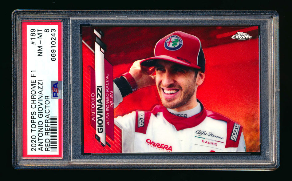 2020 Topps Chrome F1 #189 Antonio Giovinazzi RC Red Refractor #4/5 PSA 8