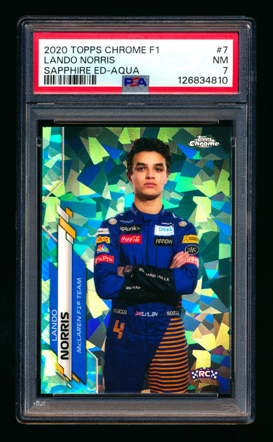 2020 Topps Chrome Sapphire F1 #7 Lando Norris RC Aqua Refractor Portrait #15/99 PSA 7 ** (SOLD - $291.72 - 1/24/2026) **