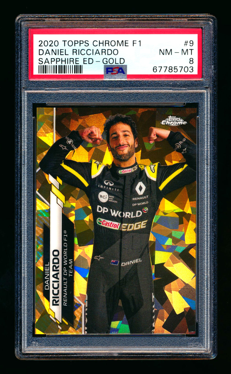 2020 Topps Chrome Sapphire F1 #9 Daniel Ricciardo RC Gold Refractor Portrait #20/50 PSA 8