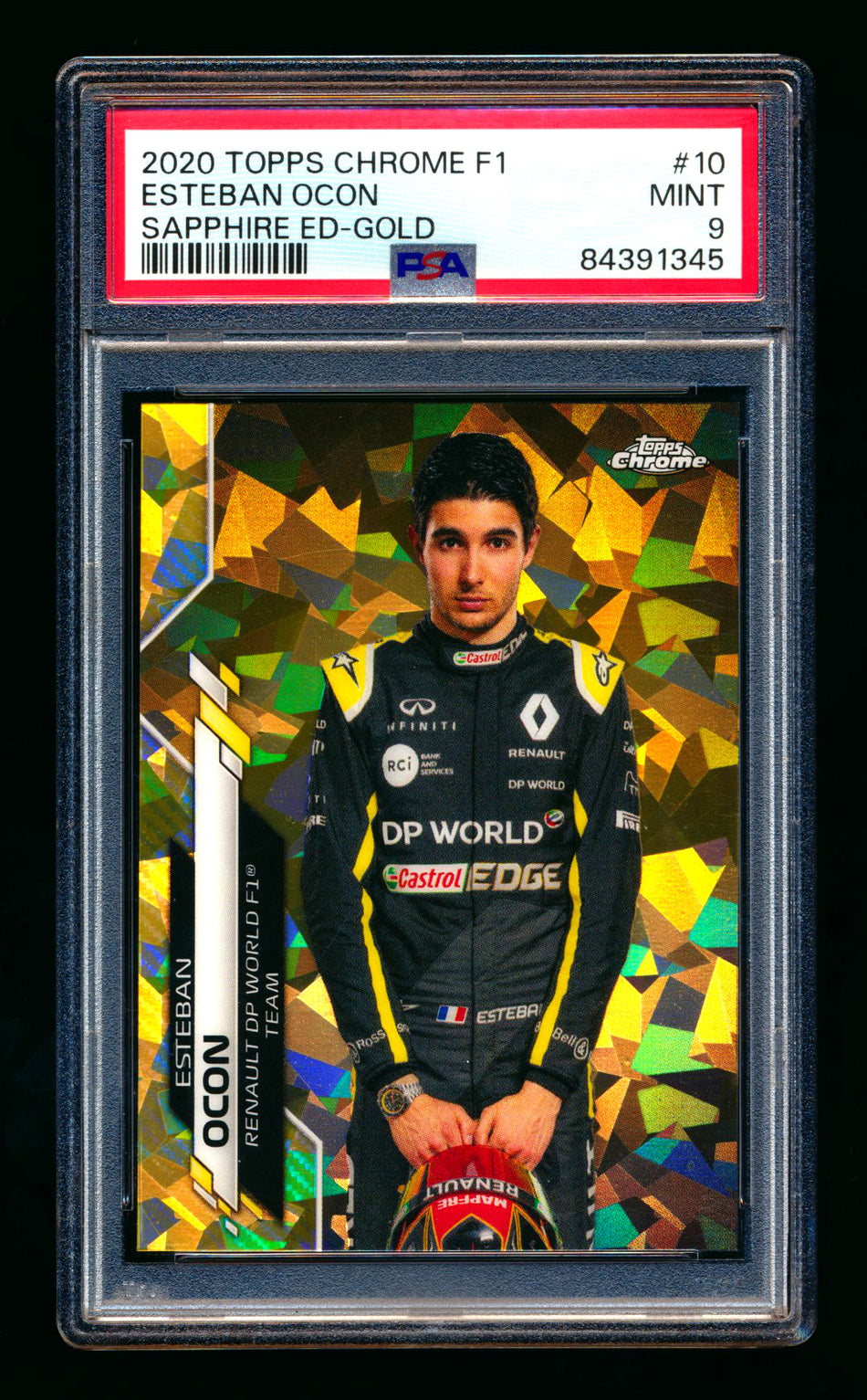 2020 Topps Chrome Sapphire F1 #10 Esteban Ocon RC Gold Refractor Portrait #38/50 PSA 9 ** (SOLD - $225.00 - 2/17/2026) **