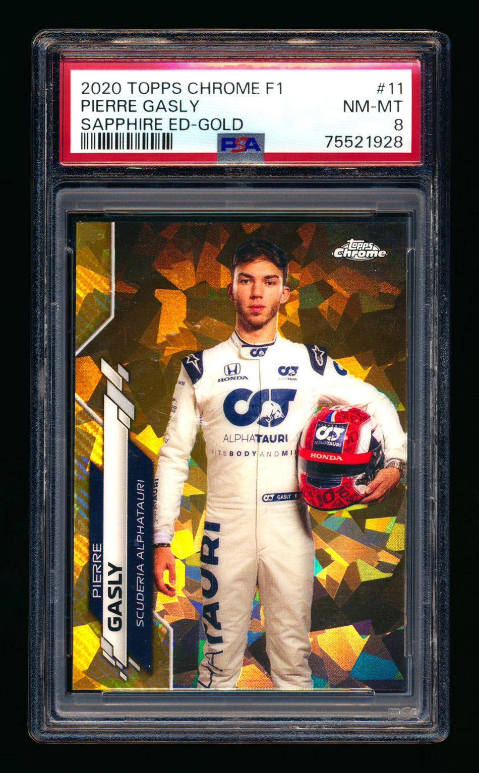 2020 Topps Chrome Sapphire F1 #11 Pierre Gasly RC Gold Refractor Portrait #50/50 PSA 8 (Last #!)