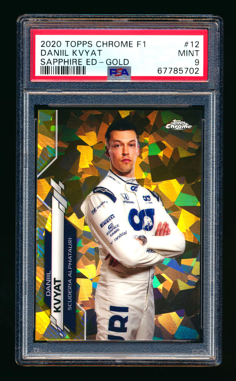 2020 Topps Chrome Sapphire F1 #12 Daniil Kvyat RC Gold Refractor Portrait #12/50 PSA 9 ** (SOLD - $150.00 - 2/17/2026) **