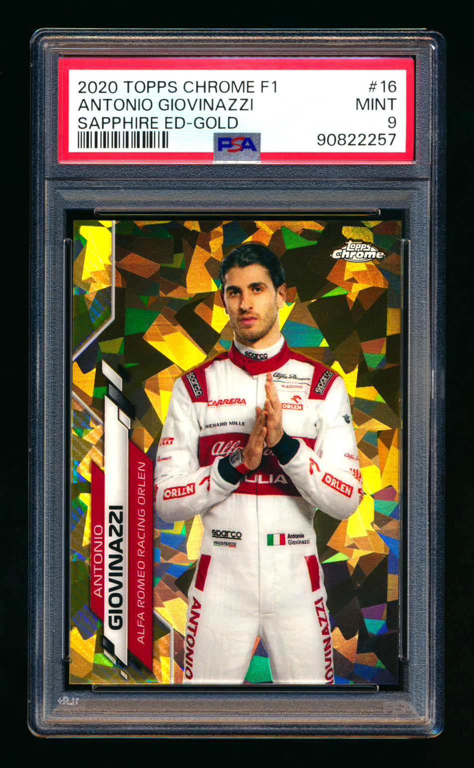 2020 Topps Chrome Sapphire F1 #16 Antonio Giovinazzi RC Gold Refractor Portrait #06/50 PSA 9 ** (SOLD - $135.00 - 2/17/2026) **