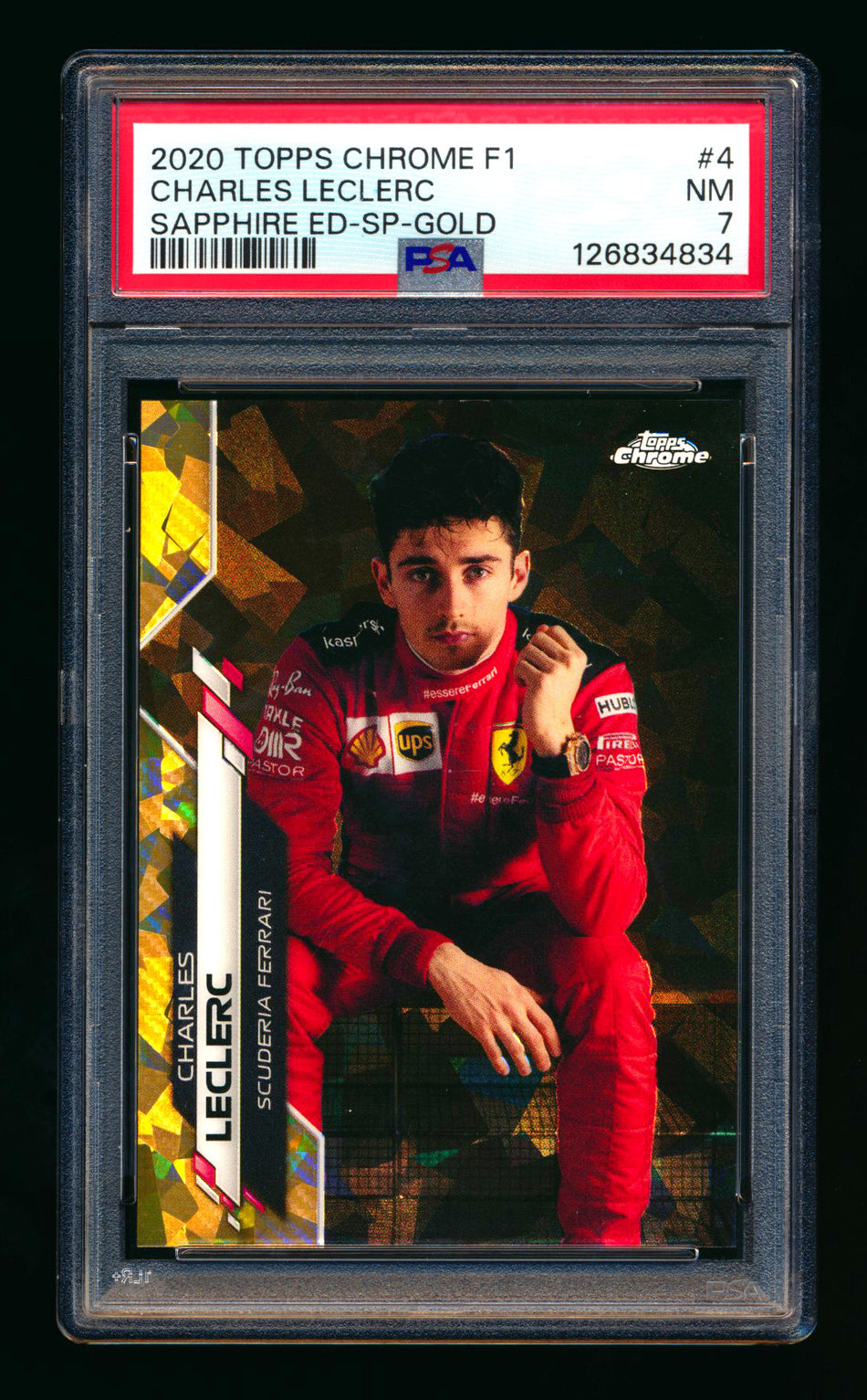 2020 Topps Chrome Sapphire F1 #4 Charles Leclerc RC Gold Refractor Image Variation SP #15/50 PSA 7 ** (SOLD - $1,615.50 - 3/2/2026) **