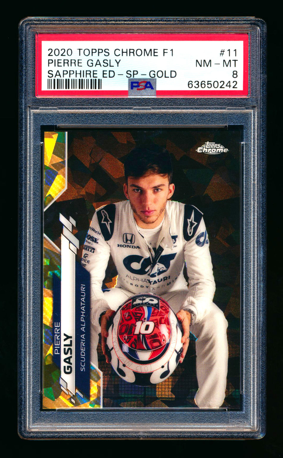 2020 Topps Chrome Sapphire F1 #11 Pierre Gasly RC Gold Refractor Image Variation SP #41/50 PSA 8 ** (SOLD - $314.10 - 3/2/2026) **