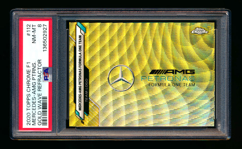 2020 Topps Chrome F1 #112 Mercedes-AMG Petronas Team Logo RC Gold Wave Refractor #18/50 PSA 8  ** (SOLD eBay - $479.00 - 2/16/2026) **
