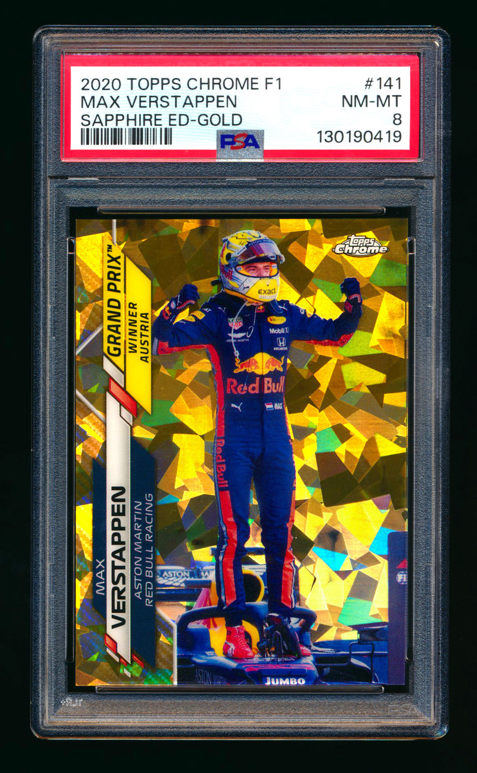 2020 Topps Chrome Sapphire F1 #141 Max Verstappen RC Gold Refractor #49/50 PSA 8