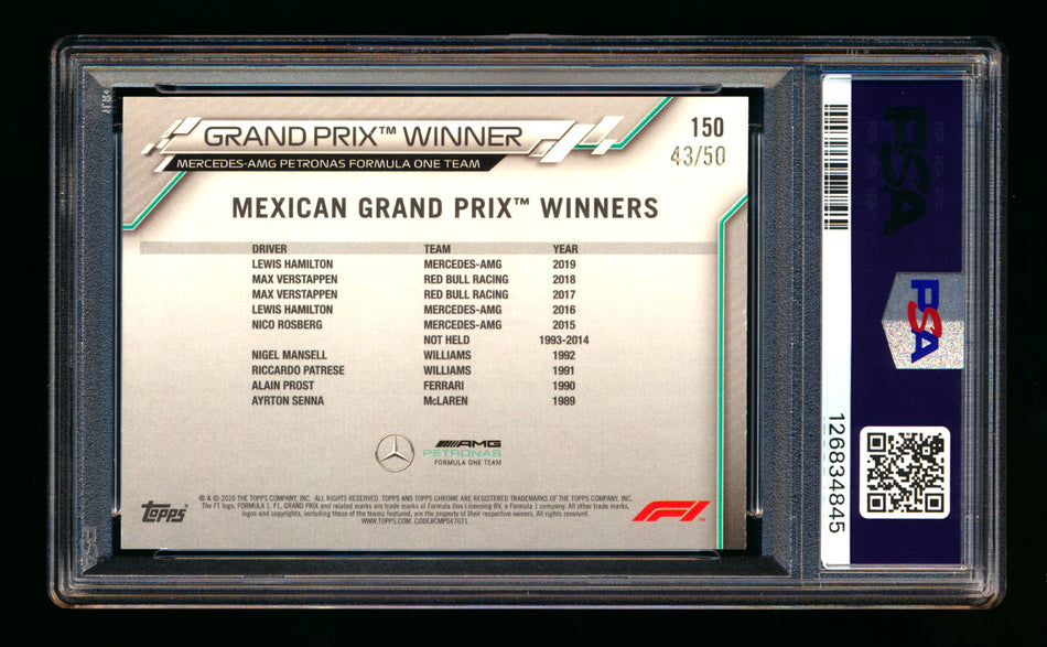 2020 Topps Chrome Sapphire F1 #150 Lewis Hamilton RC Gold Refractor #43/50 PSA 9 ** (SOLD eBay - $295.00 - 2/13/2026) **