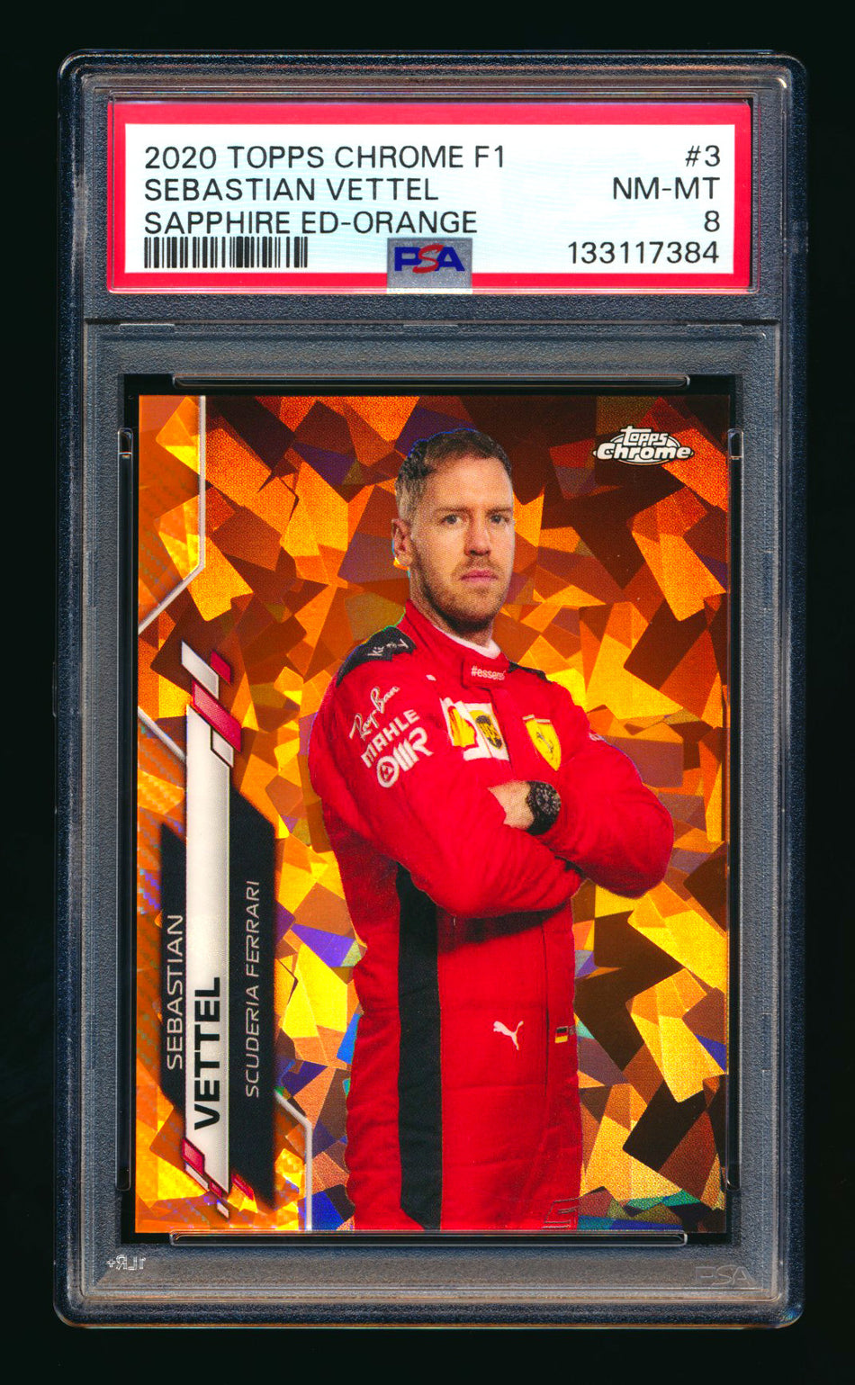 2020 Topps Chrome Sapphire F1 #3 Sebastian Vettel RC Orange Refractor Portrait #15/25 PSA 8 ** (SOLD - $875.60 - 3/1/2026) **