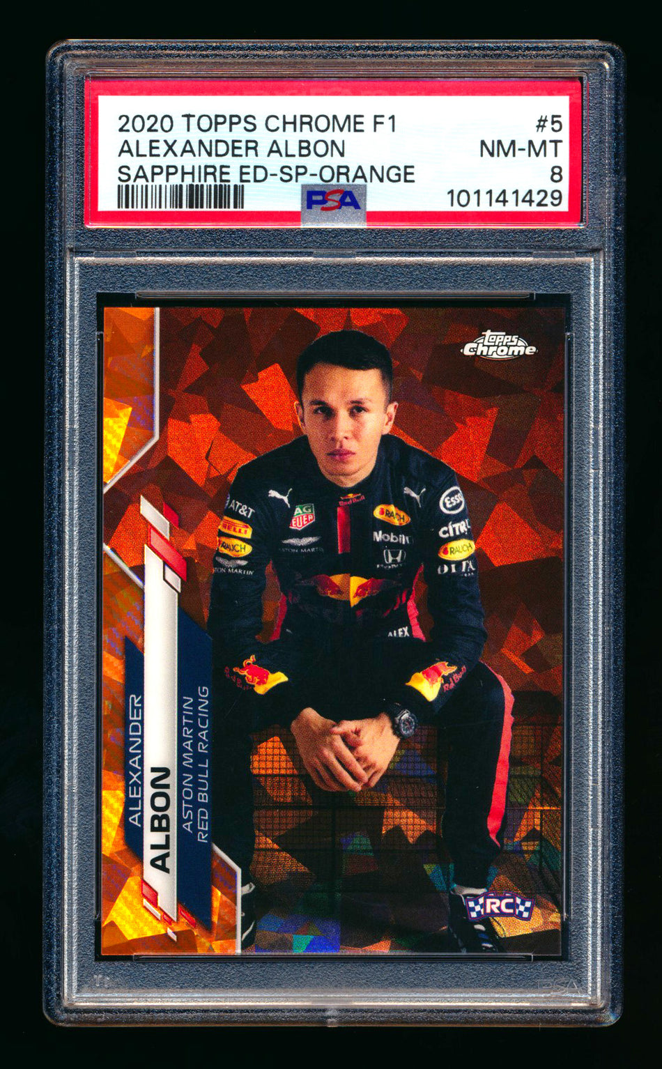2020 Topps Chrome Sapphire F1 #5 Alexander Albon RC Orange Refractor Image Variation SP #02/25 PSA 8 ** (SOLD - $659.12 - 3/1/2026) **