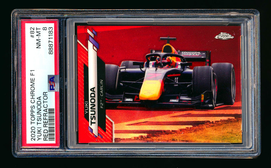 2020 Topps Chrome F1 #82 Yuki Tsunoda RC Red Refractor #4/5 PSA 8