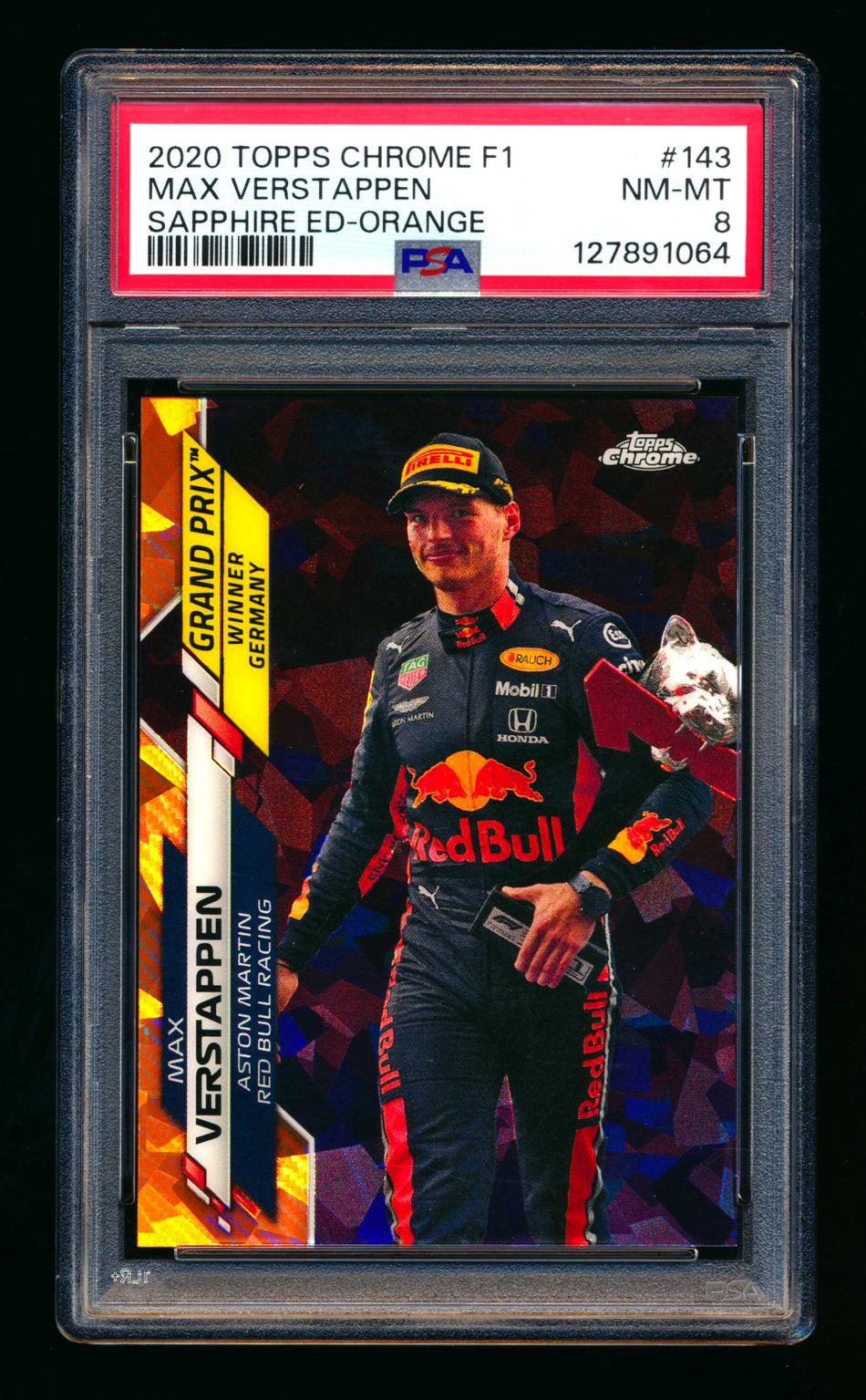 2020 Topps Chrome Sapphire F1 #143 Max Verstappen RC Orange Refractor #08/25 PSA 8