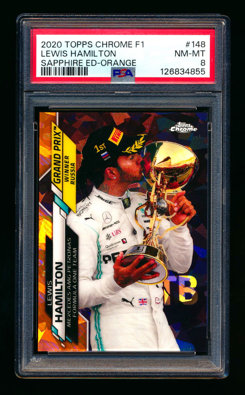 2020 Topps Chrome Sapphire F1 #148 Lewis Hamilton RC Orange Refractor #11/25 PSA 8 ** (SOLD eBay - $349.00 - 2/14/2026) **