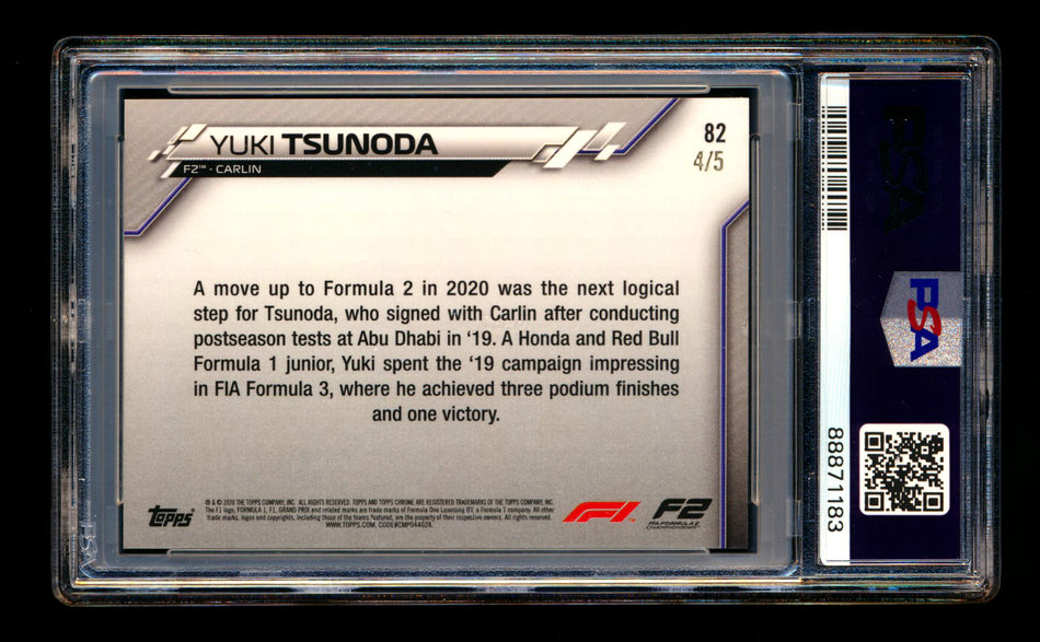 2020 Topps Chrome F1 #82 Yuki Tsunoda RC Red Refractor #4/5 PSA 8