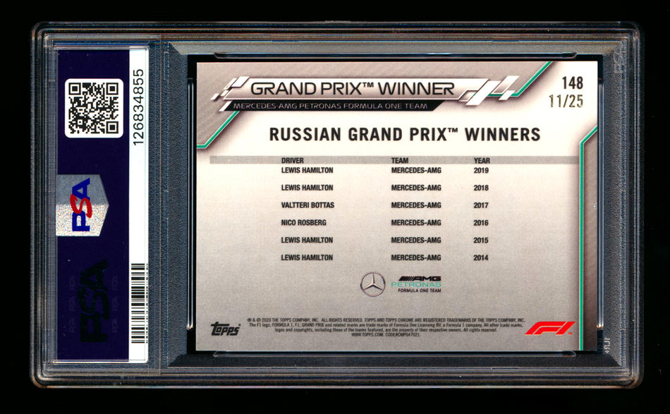 2020 Topps Chrome Sapphire F1 #148 Lewis Hamilton RC Orange Refractor #11/25 PSA 8 ** (SOLD eBay - $349.00 - 2/14/2026) **