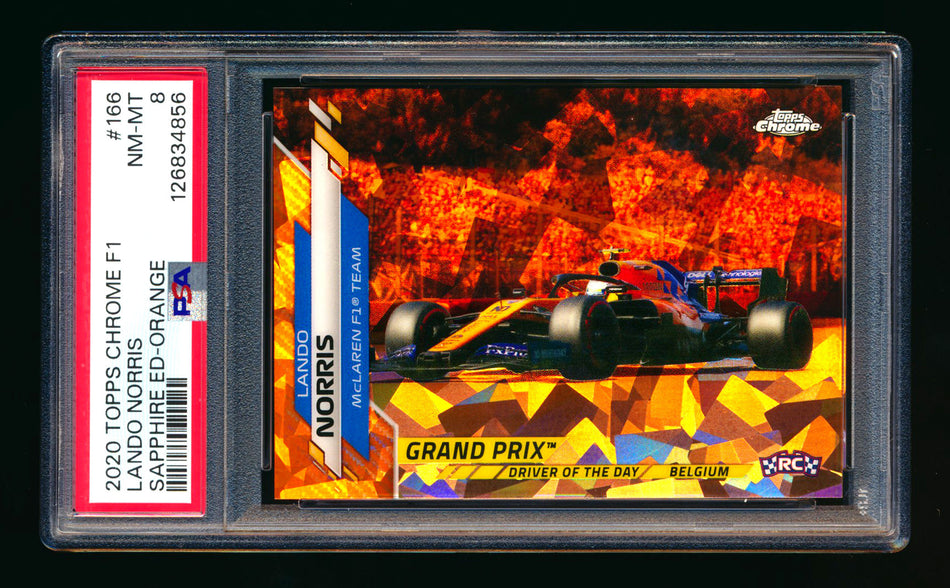 2020 Topps Chrome Sapphire F1 #166 Lando Norris RC Orange Refractor #18/25 PSA 8