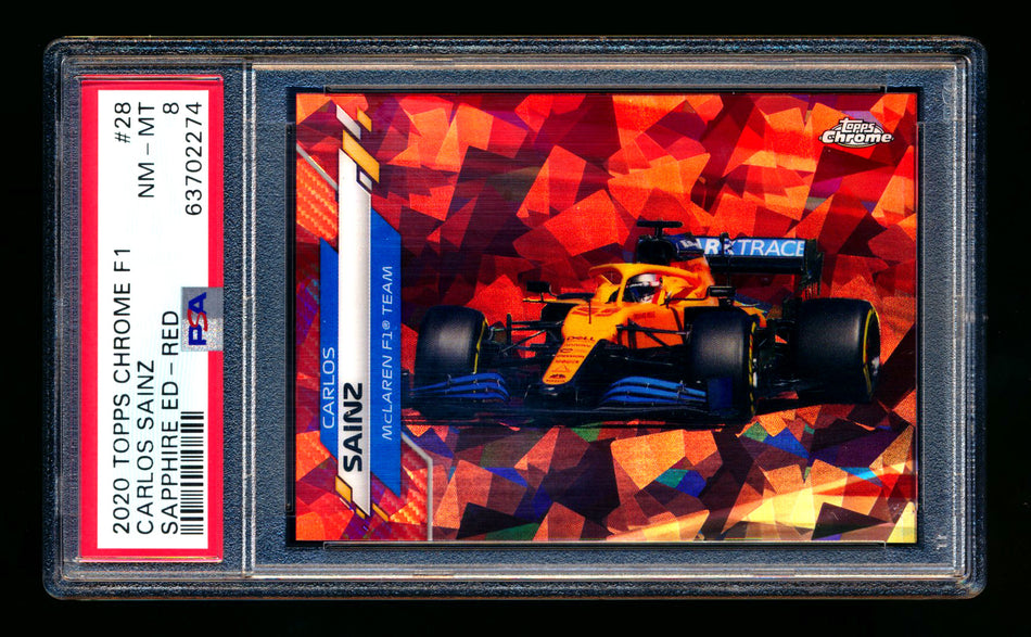 2020 Topps Chrome Sapphire F1 #28 Carlos Sainz RC Red Refractor #2/5 PSA 8