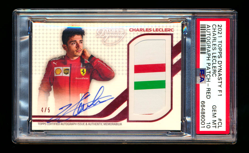 2021 Topps Dynasty F1 #DAP-CL Charles Leclerc Red Patch Autograph #4/5 PSA 10 Gem Mint - POP 1! ** (SOLD eBay - $5,995.00 - 3/16/2026) **