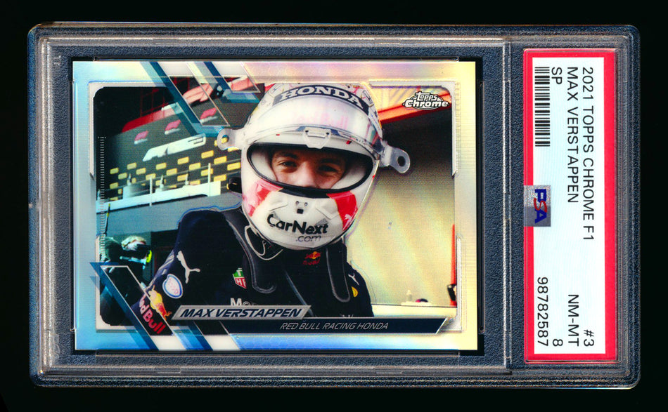 2021 Topps Chrome F1 #3 Max Verstappen Refractor Image Variation SP PSA 8