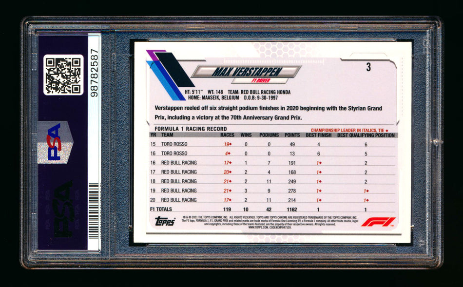 2021 Topps Chrome F1 #3 Max Verstappen Refractor Image Variation SP PSA 8