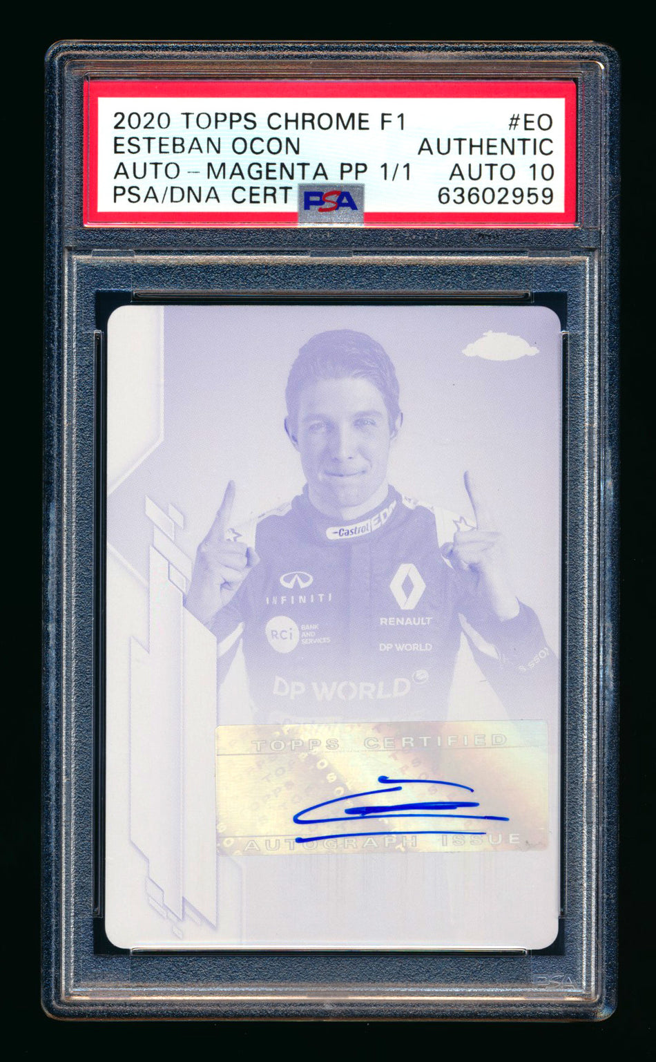 2020 Topps Chrome F1 #F1A-EO Esteban Ocon RC Magenta Printing Plate Autograph #1/1 PSA Authentic DNA 10