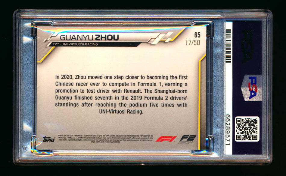 2020 Topps Chrome F1 #65 Guanyu Zhou RC Gold Refractor #17/50 PSA 8