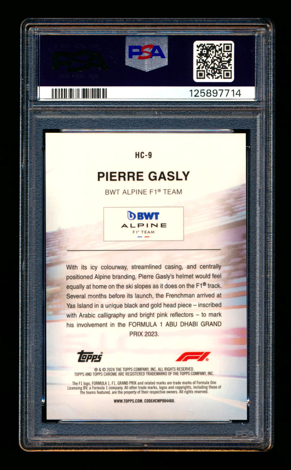 2024 Topps Chrome Logofractor F1 Helmet Collection #HC-9 Pierre Gasly Orange Refractor #24/25 PSA 9 ** (SOLD eBay - $249.00 - 2/28/2026) **