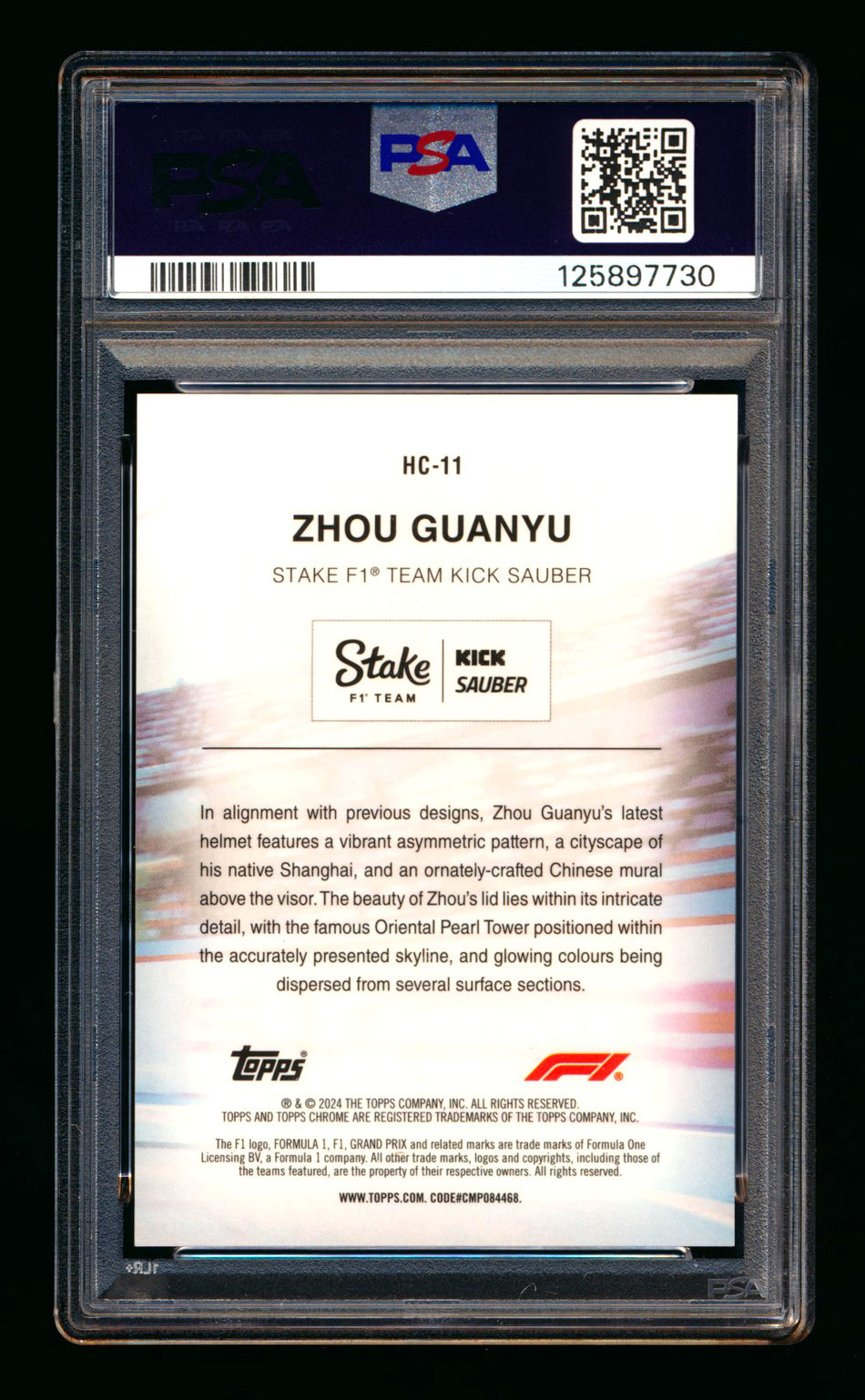 2024 Topps Chrome Logofractor F1 Helmet Collection #HC-11 Guanyu Zhou Orange Refractor #20/25 PSA 10 ** (SOLD eBay - $700.00 - 2/24/2026) **