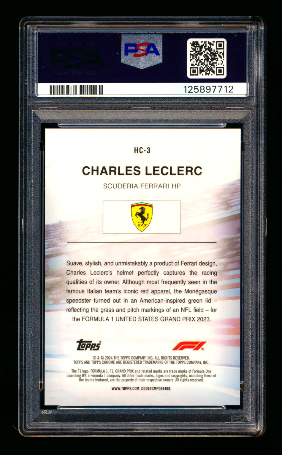 2024 Topps Chrome Sapphire F1 Helmet Collection #HC-3 Charles Leclerc Gold Refractor #08/50 PSA 10 ** (SOLD - $895.00 - 2/6/2026) **