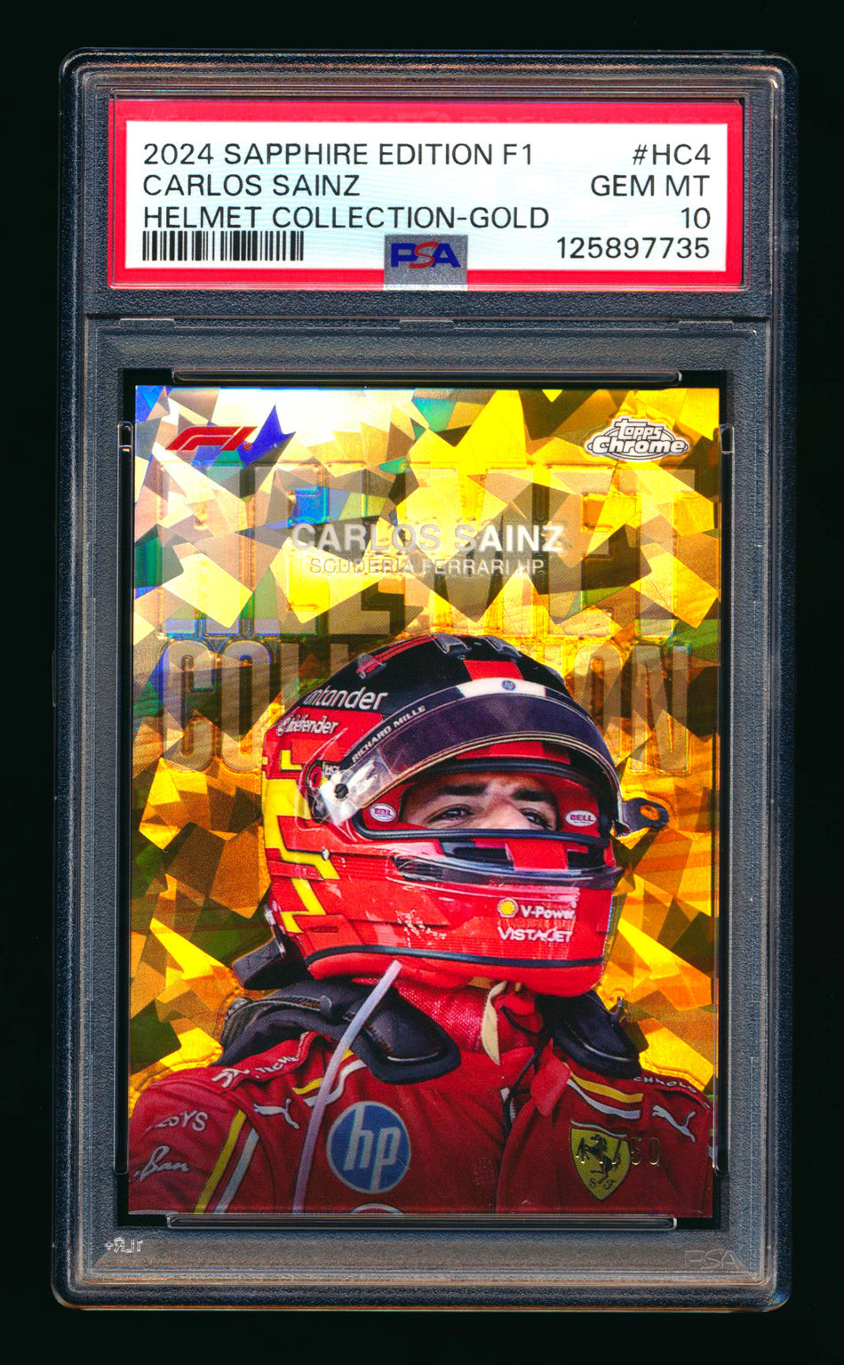 2024 Topps Chrome Sapphire F1 Helmet Collection #HC-4 Carlos Sainz Gold Refractor #41/50 PSA 10 ** (SOLD eBay - $425.00 - 2/24/2026) **