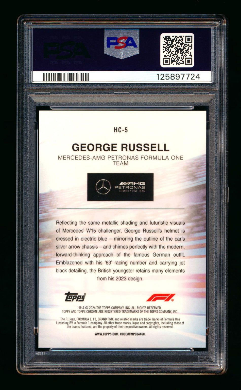 2024 Topps Chrome Sapphire F1 Helmet Collection #HC-5 George Russell Gold Refractor #26/50 PSA 10 ** (SOLD eBay - $750.00 - 2/24/2026) **
