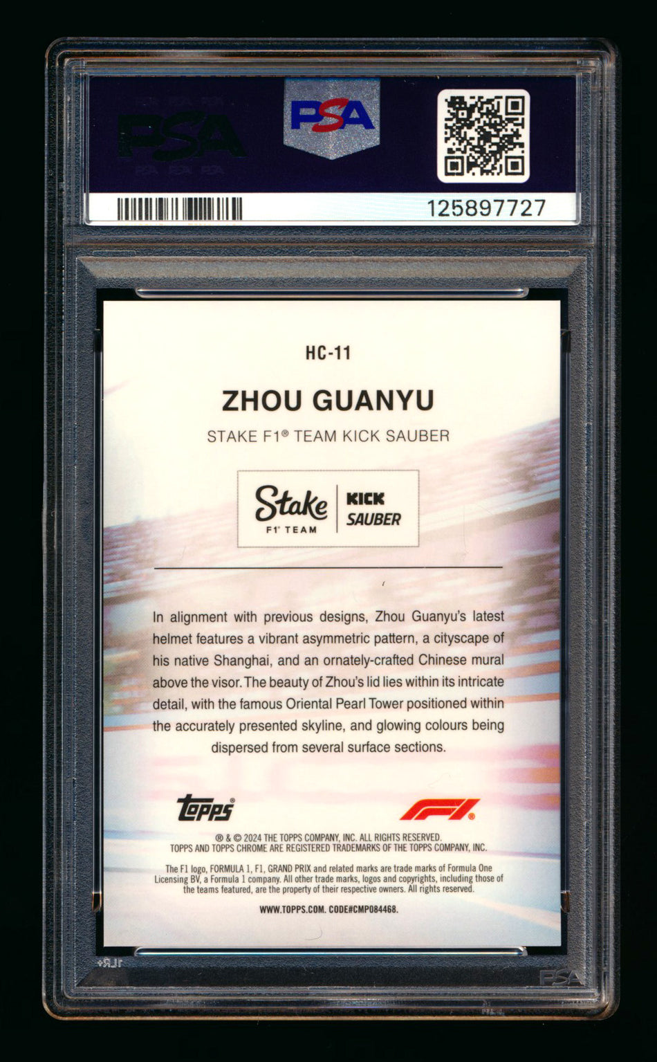2024 Topps Chrome Sapphire F1 Helmet Collection #HC-11 Guanyu Zhou Gold Refractor #32/50 PSA 10 ** (SOLD eBay - $425.00 - 2/24/2026) **