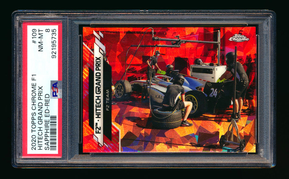 2020 Topps Chrome Sapphire F1 #109 Hitech Grand Prix RC Red Refractor #4/5 PSA 8