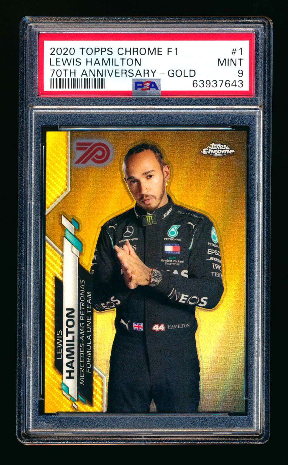 2020 Topps Chrome F1 #1 Lewis Hamilton RC 70th Anniversary Gold Refractor Portrait PSA 9 ** (SOLD - $1,300.00 - 3/4/2026) **